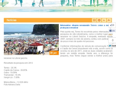 Enquete no Litoralmania: prefeitura de Torres exalta em site oficial título de melhor praia para veranear