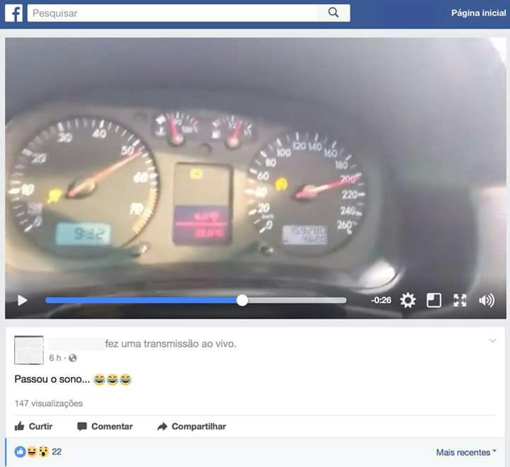 Motorista faz transmissão ao vivo no Facebook a mais de 200 km/h na Freeway