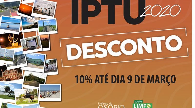 IPTU 2020: pagamento com desconto ou 1ª parcela vence no dia 9 de março em Osório