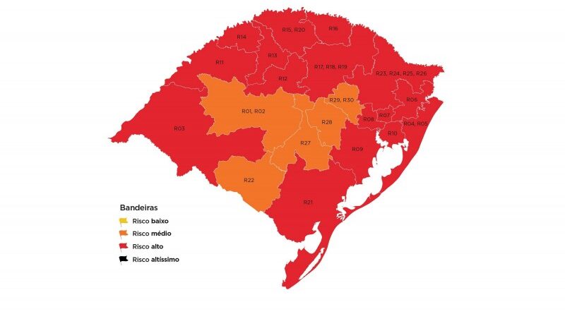 Mapa preliminar da 15ª rodada do Distanciamento Controlado tem 16 regiões vermelhas