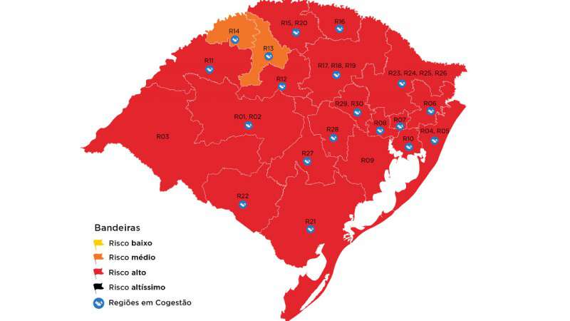 RS apresenta aumento das regiões em vermelho na 36ª rodada