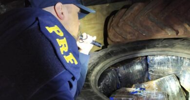 Uma tonelada de maconha é encontrada escondida em carga de pneus na BR-101