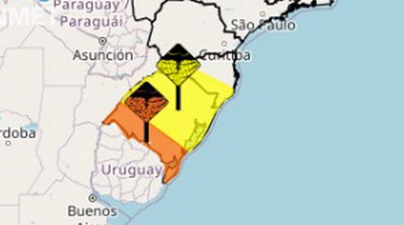 Inmet emite 2 alertas para chuvas intensas e tempestades no Rio Grande do Sul