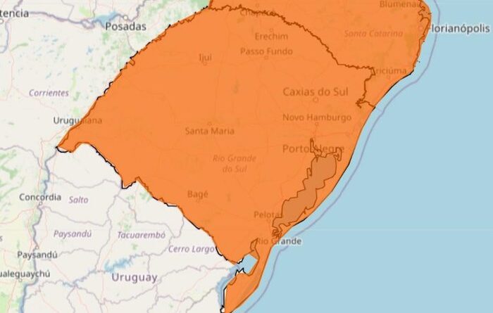 Inmet emite alerta laranja para todo o Rio Grande do Sul