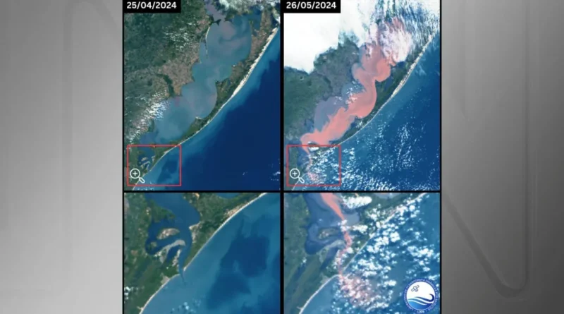 Sedimentos das enchentes no RS chegam ao litoral: satélite registra impacto no Oceano Atlântico