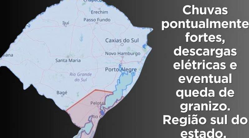Defesa Civil divulga alerta de temporais nas próximas horas em região do RS
