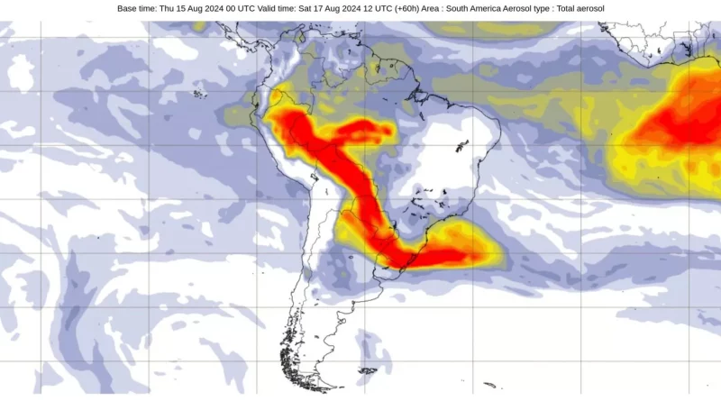 Corredor de fumaça da Amazônia alcança Porto Alegre: Satélite da NOAA registra impacto das queimadas no Brasil e países vizinhos