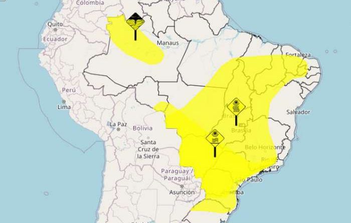 INMET emite alerta para diversas regiões do Brasil, incluindo parte do Rio Grande do Sul