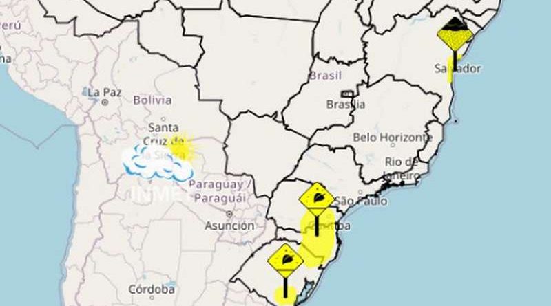 Inmet emite alertas para regiões do RS e SC