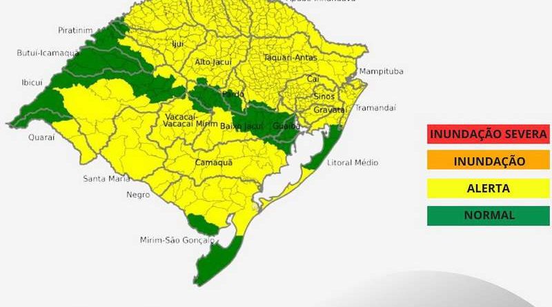 Defesa Civil emite alerta hidrológico no RS: risco de elevação de rios e arroios