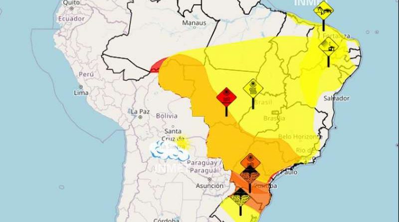 Inmet alerta para tempestades e ventos de até 100 km/h; áreas afetadas incluem RS, SC e PR