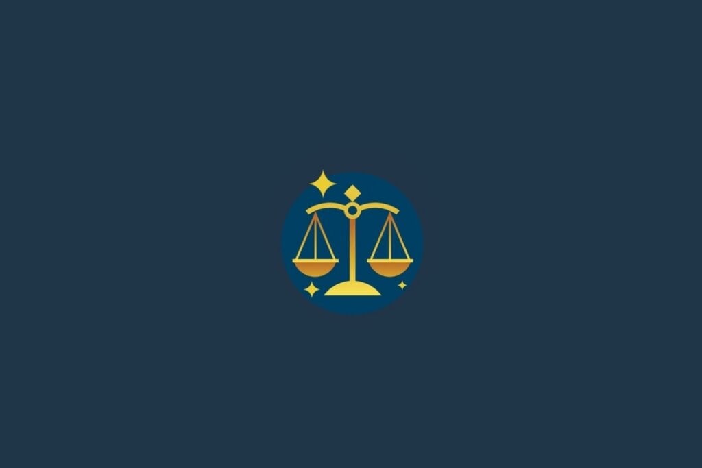 Ilustração do signo de Libra em amarelo em um fundo azul