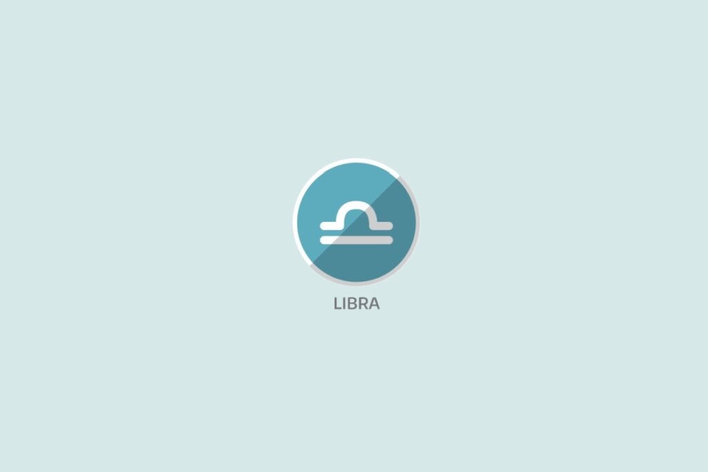 Ilustração em fundo azul-claro do signo de Libra