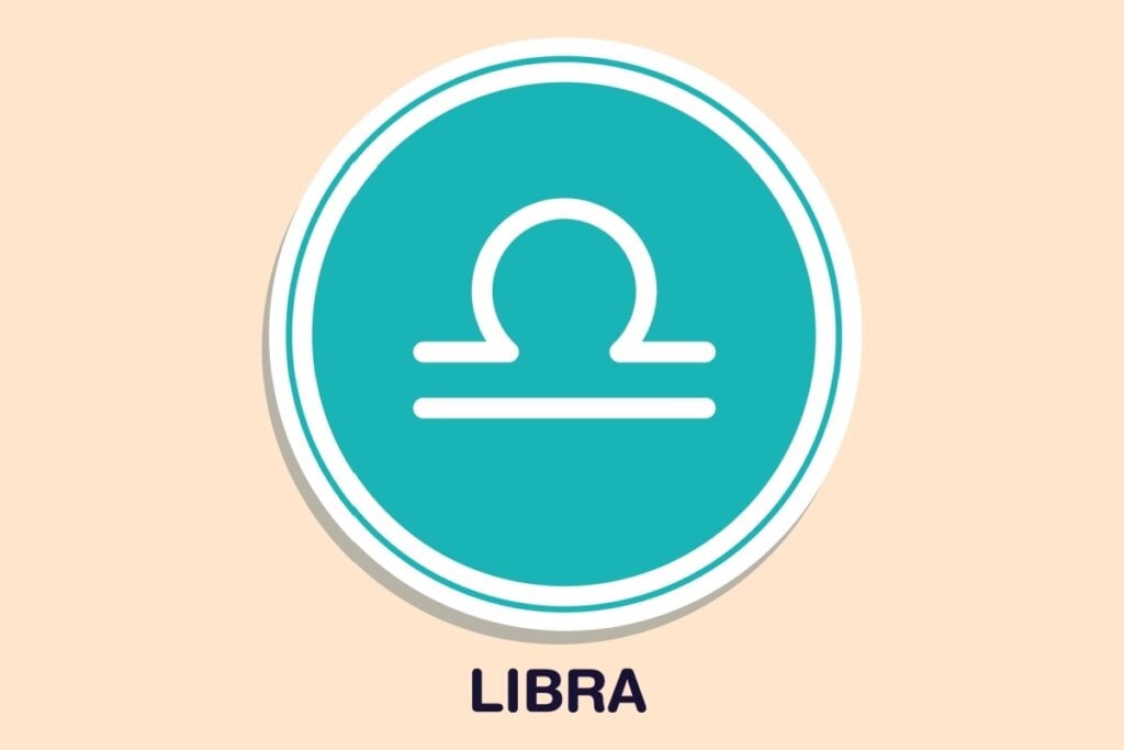 Ilustração do signo de Libra dentro de um círculo azul