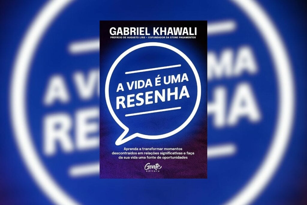 Capa do livro "A Vida é uma Resenha" com fundo azul-escuro