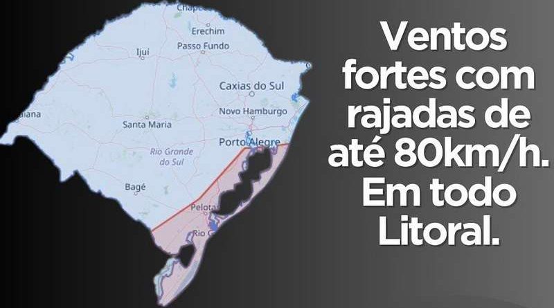 Defesa Civil alerta para ventos fortes de até 80 km/h no Litoral do RS