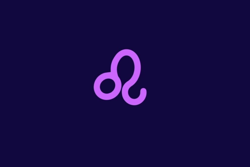 Ilustração do signo de Leão em um fundo roxo