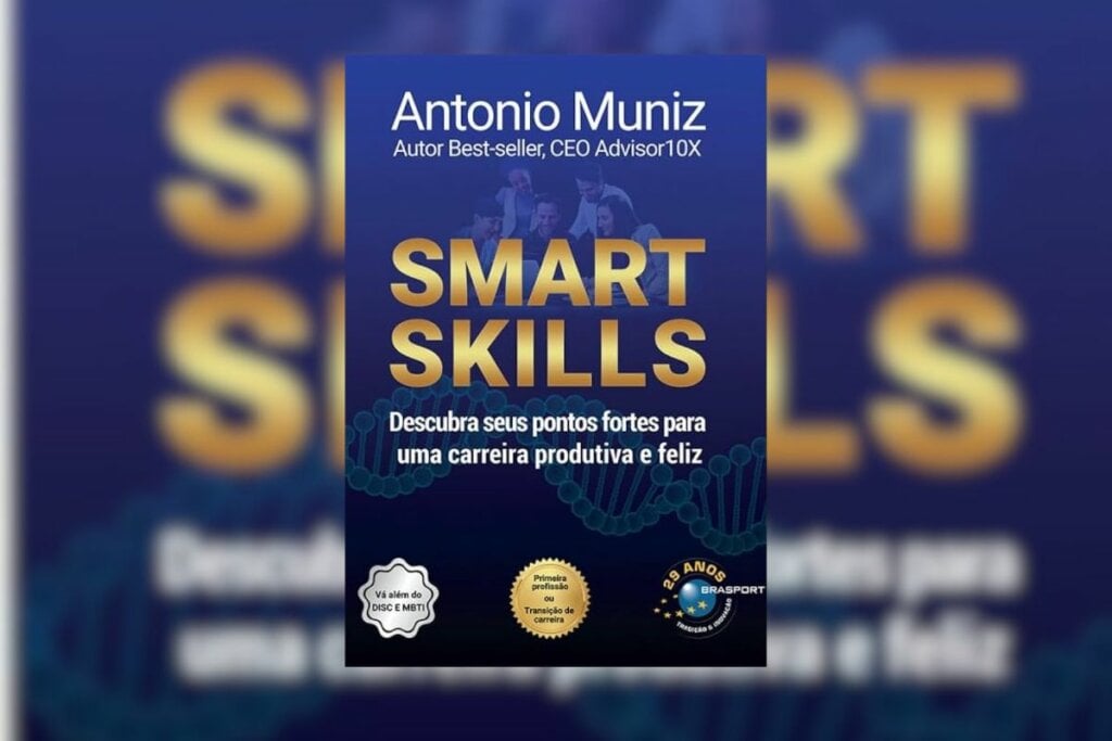 Capa do livro "Soft Skills" com fundo azul-escuro e dourado