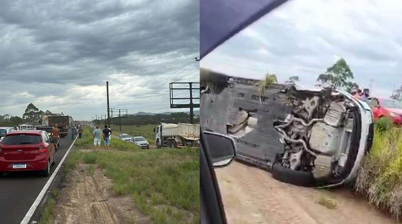 Acidente envolvendo 3 veículos paralisa trânsito na Estrada do Mar em Osório