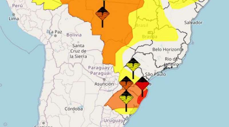 Inmet emite 3 alertas para o RS, sendo 1 vermelho