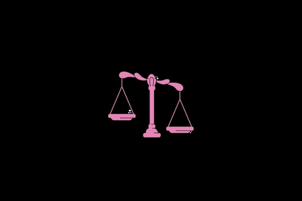 Ilustração do signo de Libra na cor rosa em um fundo preto