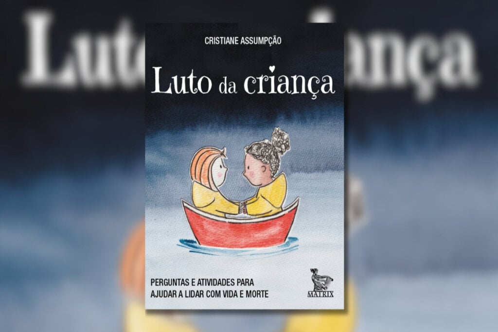 Capa de livro com a ilustração de duas crianças em um barco a deriva 