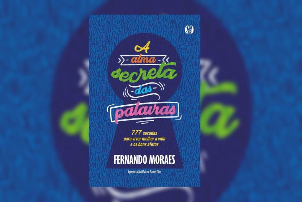 Capa do livro 'A Alma Secreta das Palavras' com a ilustração de uma fechadura de uma porta em azul-escuro