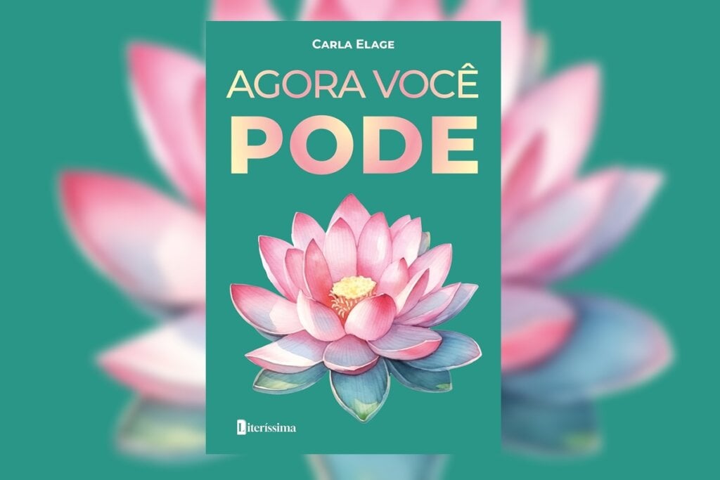 Capa do livro 'Agora Você Pode'  com a ilustração de uma flor de lôtus rosa 