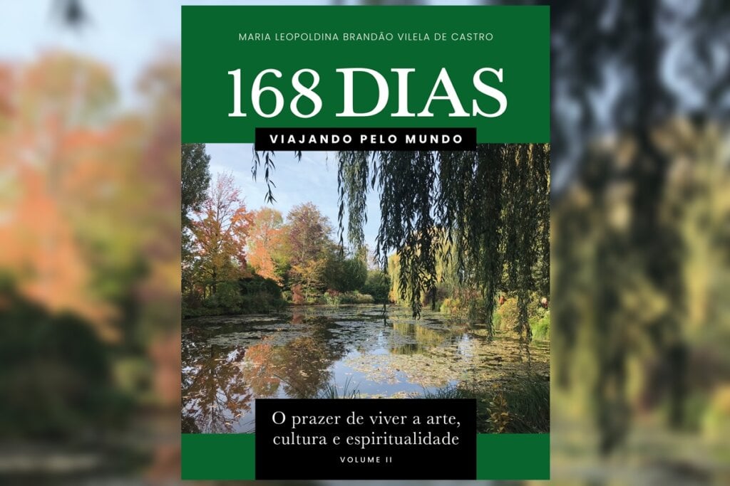 Capa de livro com a paisagem de um rio e árvores escrito o título do livro e nome da autora 