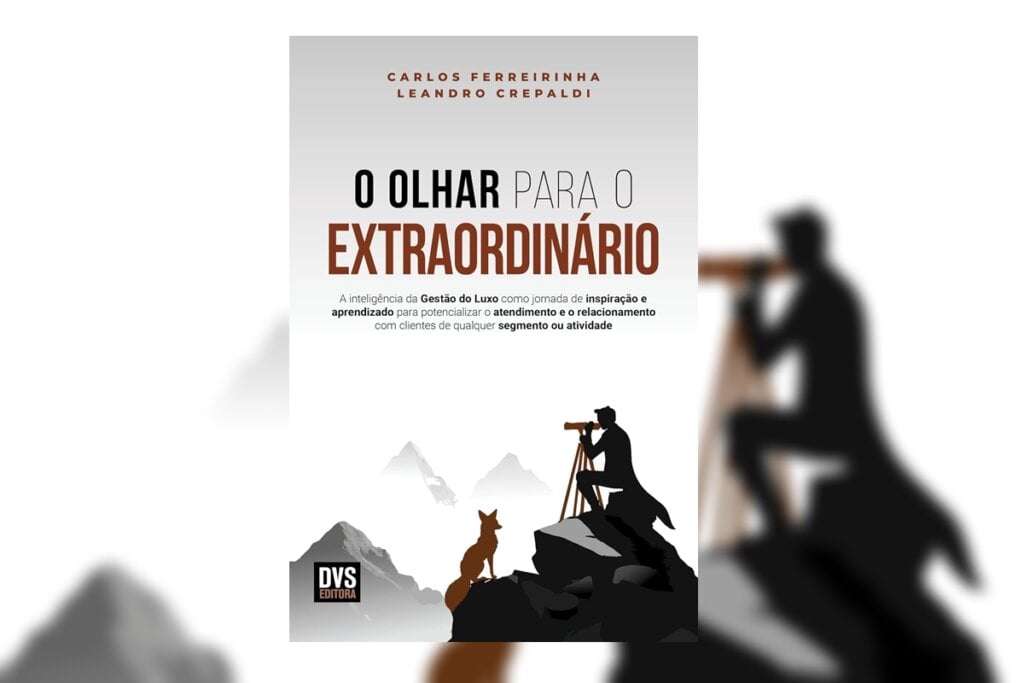 Capa do livro 'O olhar para o extraordinário' co a ilustração de um homem com uma luneta 