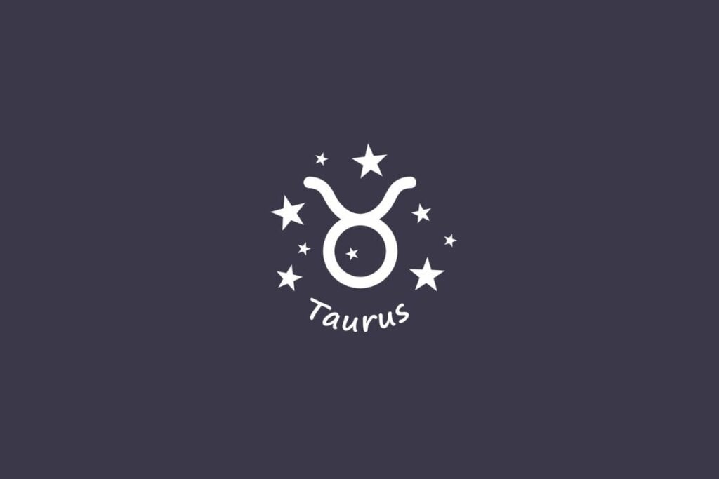 Ilustração do signo de touro em branco com estrelas em um fundo cinza