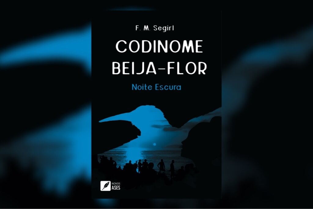 Ilustração de um pássaro com a imagem de um rio dentro no livro "Codinome Beija-flor"