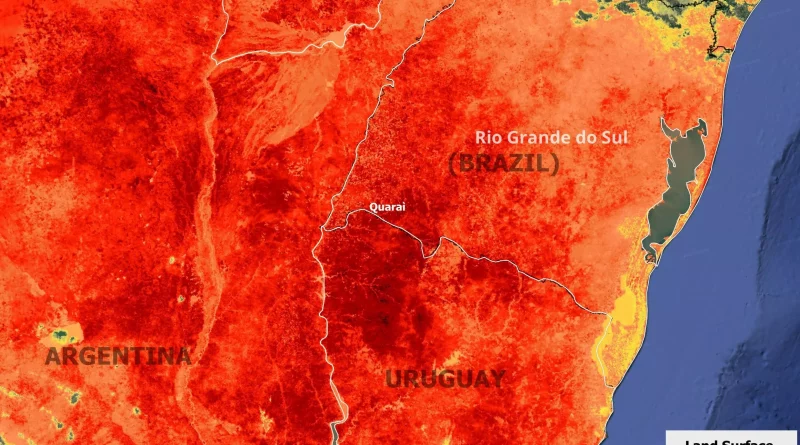 Satélite europeu registra temperatura da superfície em níveis críticos no RS