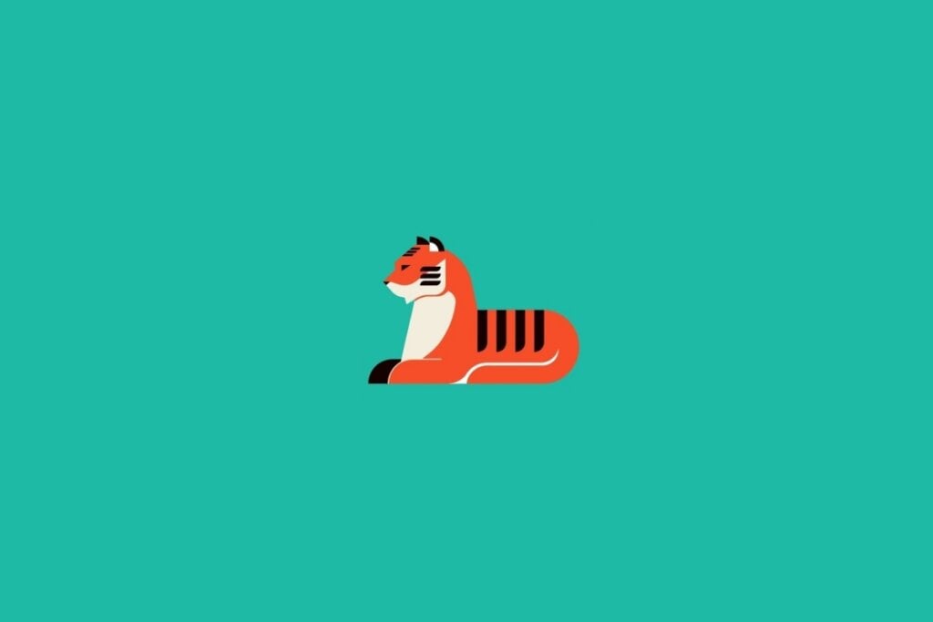 Ilustração de um tigre laranja com listras pretas em um fundo verde