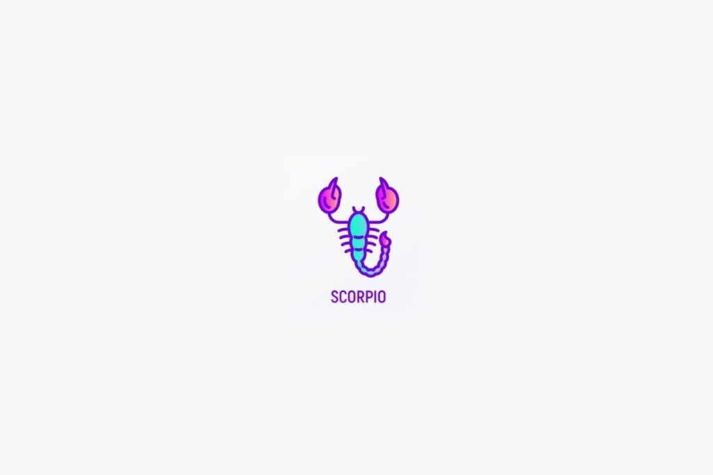 Ícone de Escorpião com um escorpião desenhado em tons de roxo e azul