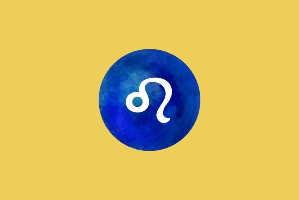 Ilustração do signo de leão em um círculo azul sobre um fundo amarelo