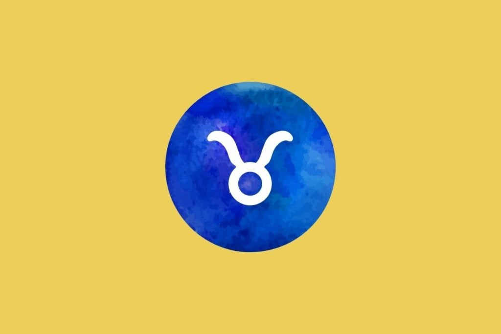 Ilustração do signo de touro em um círculo azul sobre um fundo amarelo