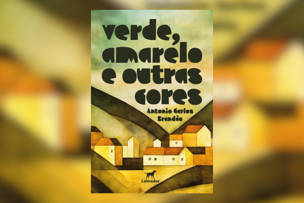 capa do livro "Verde, amarelo e outras cores" com casinhas e montanhas