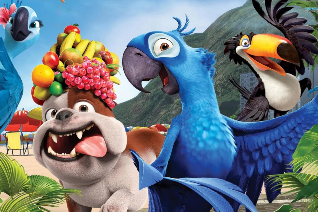 Blu, Jewel e outros personagens do filme "Rio"