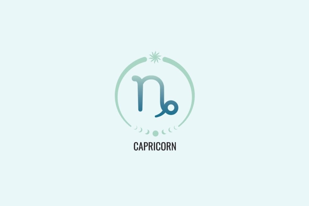 Horóscopo do dia: previsão para os 12 signos em 18/04/2025 64 Ilustração do signo Capricórnio, com símbolo em forma de “n” estilizado com curva inferior à direita, em tom azul esverdeado, sobre fundo verde-claro