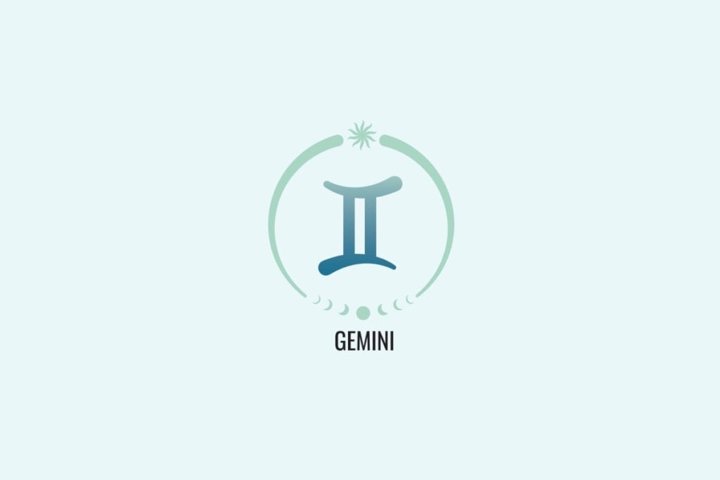 Horóscopo do dia: previsão para os 12 signos em 18/04/2025 57 Ilustração do signo Gêmeos, com símbolo composto por duas linhas verticais unidas por duas linhas horizontais, formando um retângulo aberto, em azul esverdeado, sobre fundo verde-claro