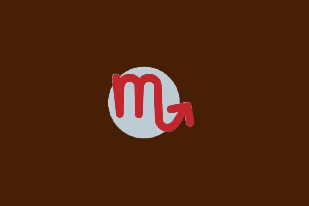 Horóscopo do dia: previsão para os 12 signos em 23/04/2025 62 Ilustração do signo de Escorpião, com símbolo vermelho em forma de “M” com seta curva, sobre fundo cinza e marrom-escuro