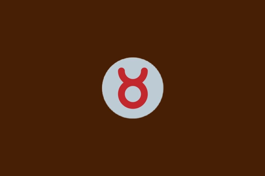 Horóscopo do dia: previsão para os 12 signos em 23/04/2025 56 Ilustração do signo de Touro com símbolo vermelho em forma de círculo com dois chifres voltados para cima, sobre fundo cinza e marrom-escuro