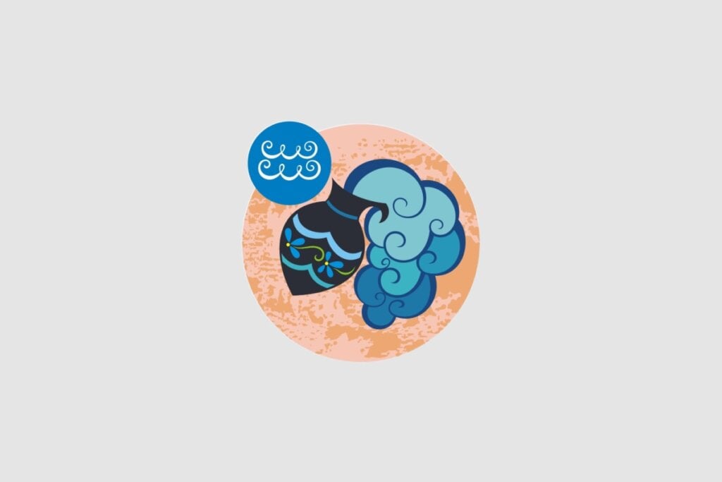 Horóscopo do dia: previsão para os 12 signos em 21/05/2025 65 Ilustração do signo de Aquário, com um vaso azul derramando ondas de água estilizadas