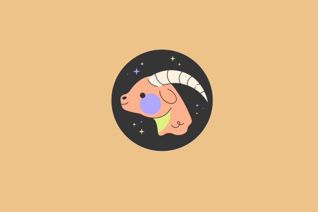 Horóscopo do dia: previsão para os 12 signos em 07/05/2025 64 Ilustração do signo de Capricórnio, em fundo alaranjado, com uma cabra de rosto sereno e chifre