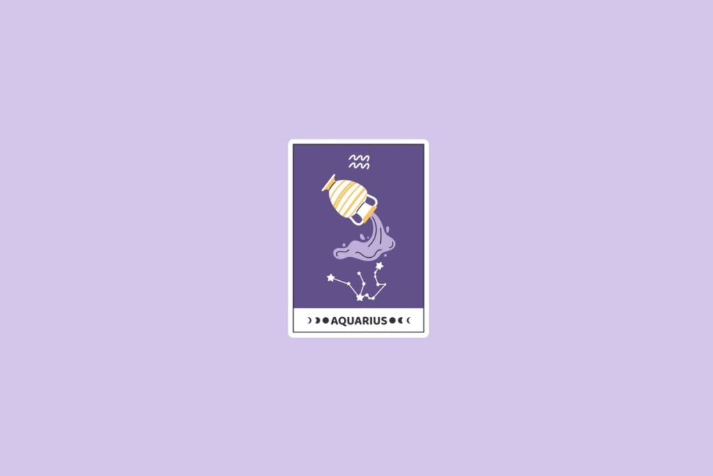 Previsão dos signos de 05 a 11 de maio de 2025 65 Ilustração do signo de Aquário com um jarro derramando água, em destaque sobre um fundo roxo, acompanhado pela constelação do signo