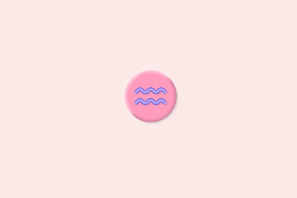 Veja a combinação amorosa de Gêmeos com os 12 signos 65 Ilustração do signo de Aquário representado por duas linhas onduladas horizontais paralelas, que simbolizam as ondas de água, sobre um fundo rosa