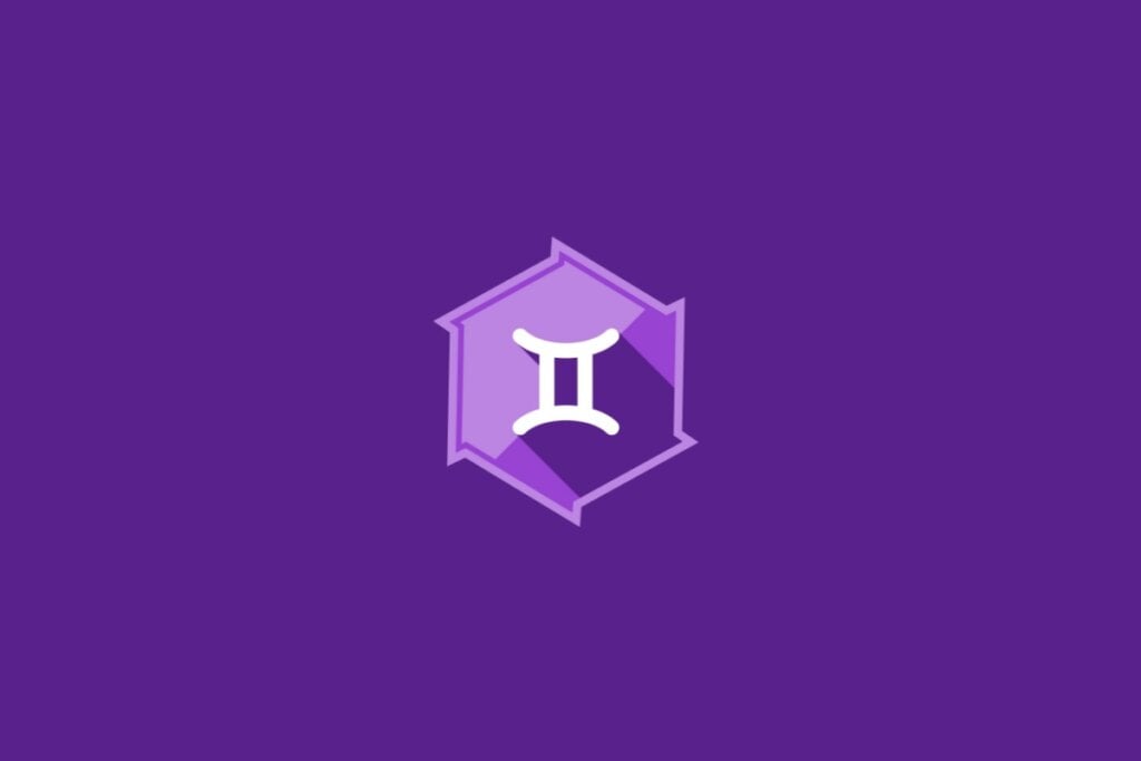 Horóscopo do dia: previsão para os 12 signos em 09/05/2025 57 Ilustração do signo de Gêmeos, em fundo roxo, com símbolo semelhante a duas linhas verticais unidas por traços horizontais nas extremidades