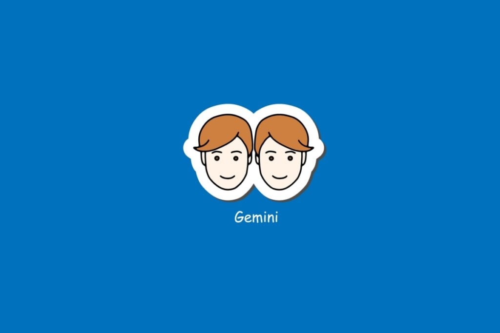 Horóscopo do dia: previsão para os 12 signos em 17/05/2025 57 Ilustração do signo de Gêmeos, em fundo azul, com dois rostos idênticos de cabelos castanhos sorrindo lado a lado