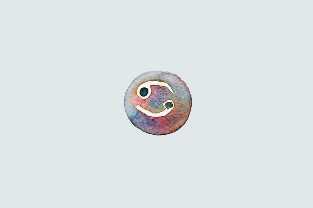 Veja as previsões do baralho cigano de junho para os 12 signos 63 Símbolo do signo de Câncer com um 6 e um 9 voltados para lados opostos, sobre fundo colorido em estilo aquarela